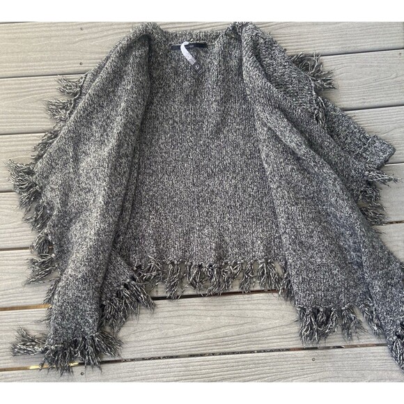 Kensie Grey Marled Fringe Knit Open Front Cardigan Sweater L Asymmetrical - Picture 7 of 15